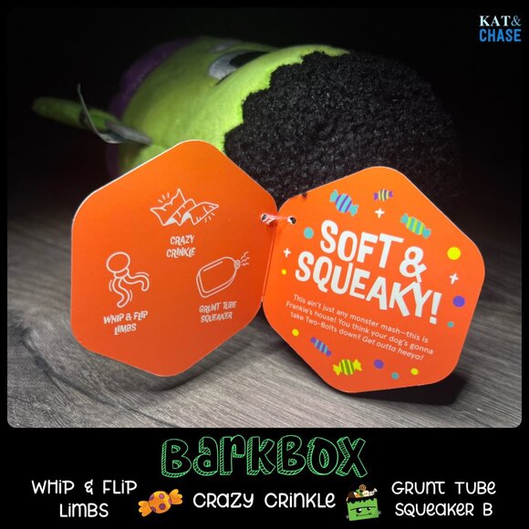 NWT Bark Box Frankie Two Bolts Frankenstein Halloween Plush Green Sz L Dog Toy - Picture 8 of 10